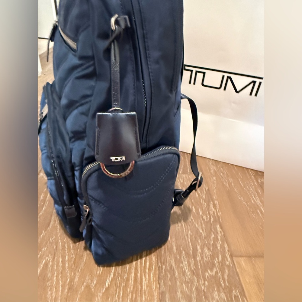 Tumi Navy Quilted Backpack with Gold Hardware - Picture 3 of 14